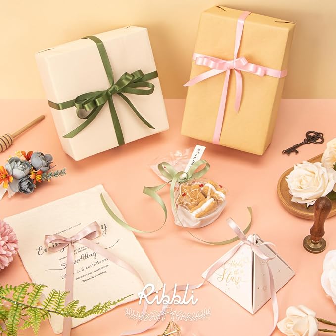 Ribbli Dusty Sage Satin Ribbon Double Faced Satin 3/8 Inch x Continuous 25 - Image 4
