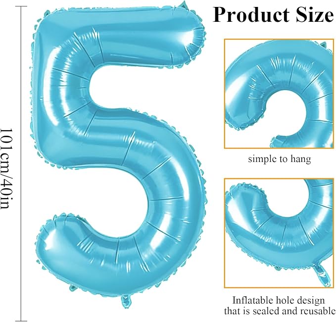 Number 5 Balloons for 5th Birthday Party Decorations, 0-100 Large No.5 Balloons - Image 2