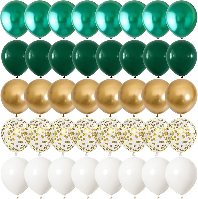 Metallic Green Gold Balloons, 60 Packs 12 Inch Dark Green White Gold Latex by Togvu