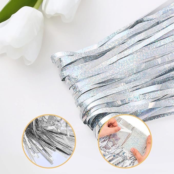5 Pack Silver Foil Curtain Backdrop 3.2ft x 9.8ft Metallic Tinsel Foil Fringe - Image 4