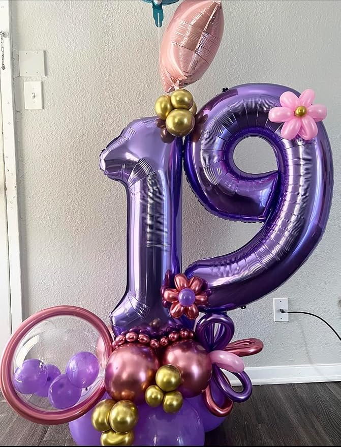 7 Balloon Numbers Party Decorations, 40In Purple Balloons - Image 4