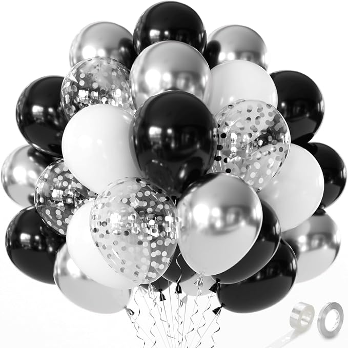 Black and Silver Balloons, 12 Inch | Latex Balloons by Unknown