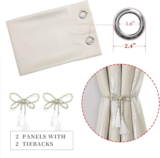Cream Beige Room Darkening Curtains 102 Inches Long - Image 4