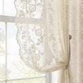 FINECITY Beige Lace Curtains for Living Room Floral 52 x 84 Inch, 2 Panels | by FINECITY