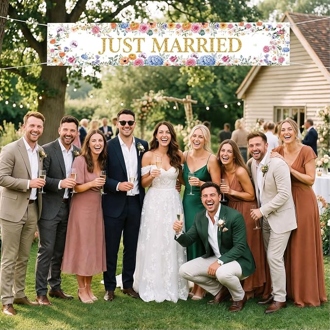 Just Married Wedding Decor Banner Decorations Party Hanging Sign | Reusable - Image 5