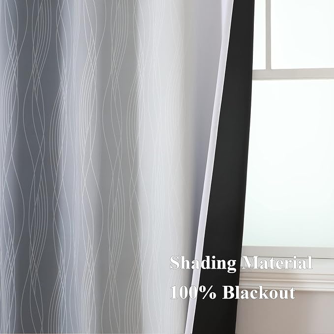 Grey and Greyish White Blackout Curtains 54 Inch Length, Light Blocking - Image 5