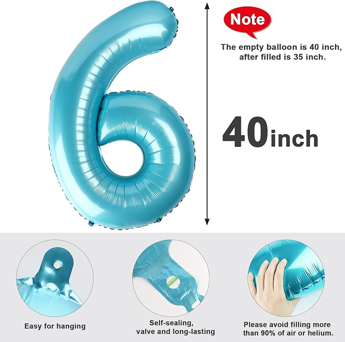 6 Balloon Number 40 Inch Pastel Blue Balloons - Image 5