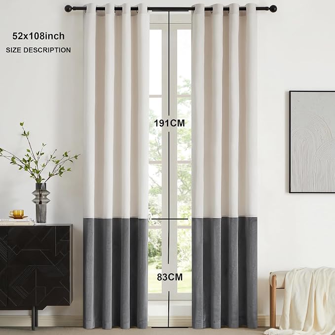 BULBUL Color Block Window Curtains Panels 108 inches Long Cream Ivory Grey - Image 6