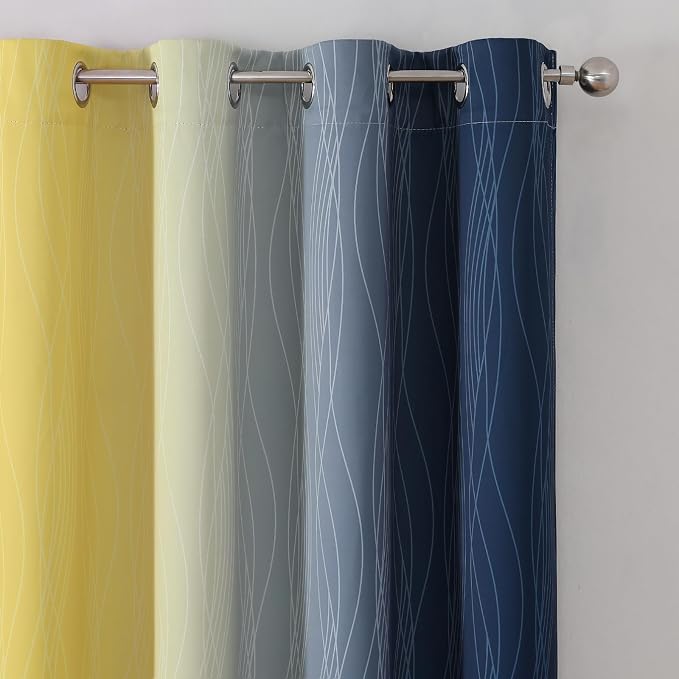 Navy Blue and Yellow Ombre Blackout Curtains 90 Inches Long 2 Panels - Image 4