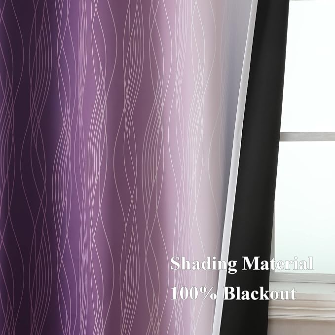 Purple and Greyish White Room Darkening Blackout Curtains 84 Inches Long - Image 5