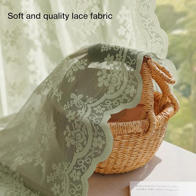 Anmao Vintage Lace Curtains 96 Inches Long 2 Panels Set, Romantic Elegant Light - Image 5