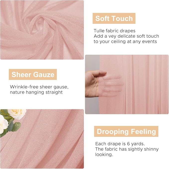 Blush Wedding Arch Draping Fabric Backdrop Drapes Sheer 4 Panels | 28.7"x20FT - Image 2