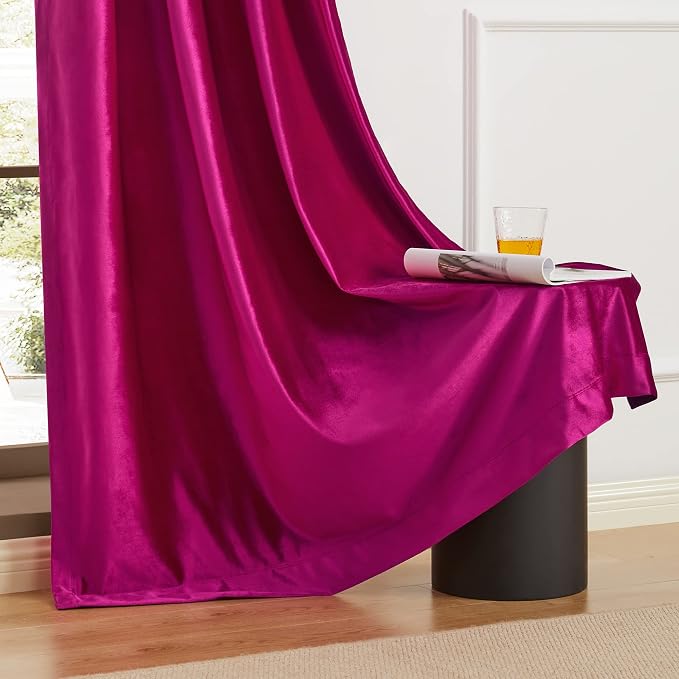 BULBUL Living Room Velvet Window Curtains 108 inch Length- 2 Panels Hot Pink - Image 8
