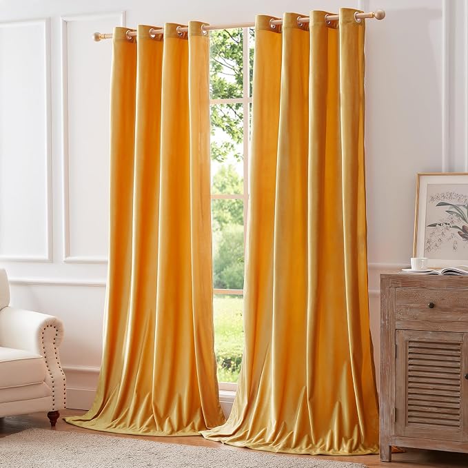 Velvet Mustard Yellow Blackout Curtains 120 inch Long - Image 5