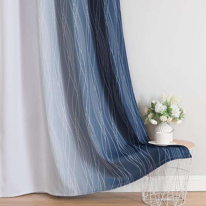 Navy Blue and Greyish White Blackout Curtains 84 Inches Long, Full Room - Image 6
