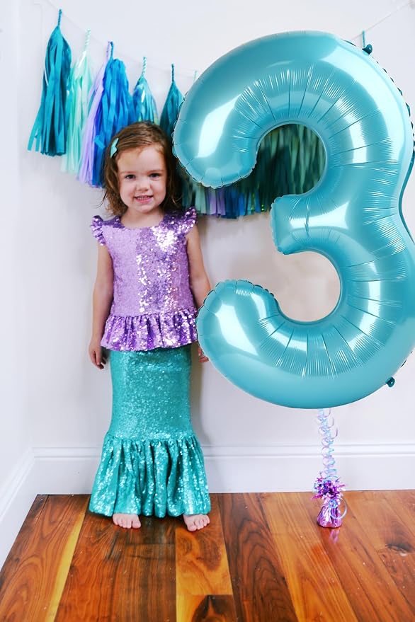 0 Balloon Number 40 Inch Pastel Blue Balloons - Image 4