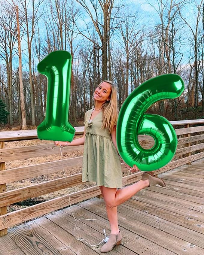 6 Balloon Numbers Party Decorations, 40In Dark Green Balloons - Image 2