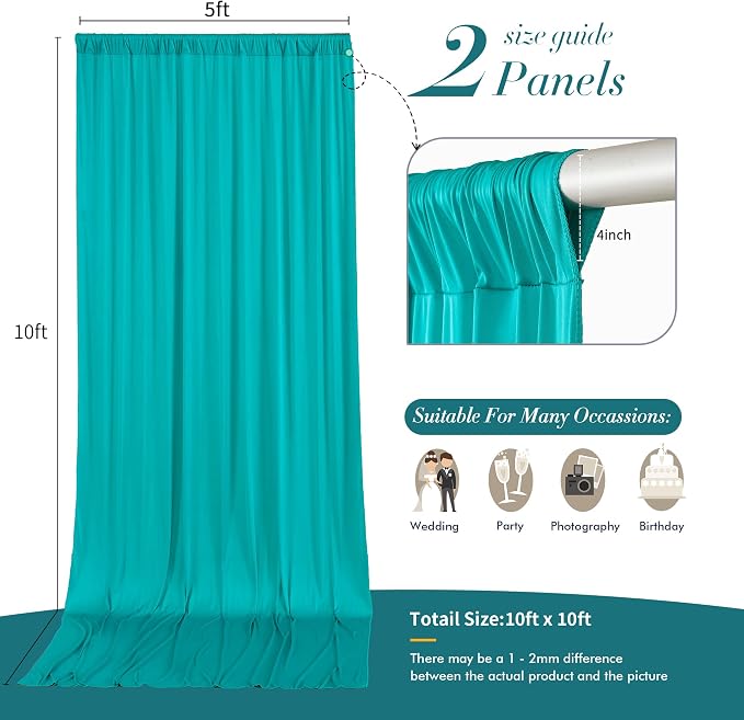 10 ft x 10 ft Wrinkle Free Turquoise Backdrop Curtain - Image 7