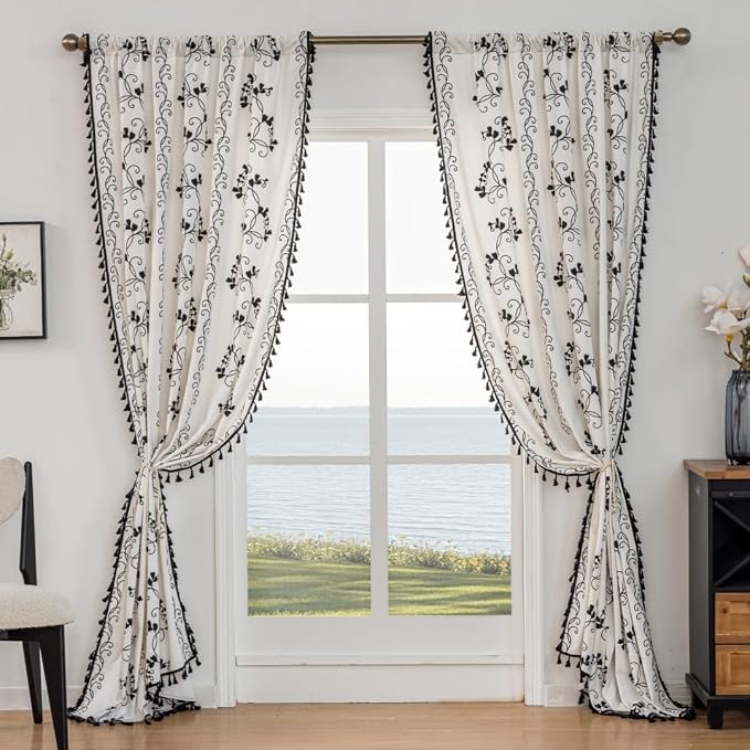 F-CHU Bohemian Floral Curtains 63 Long Patterned Curtain - Image 5
