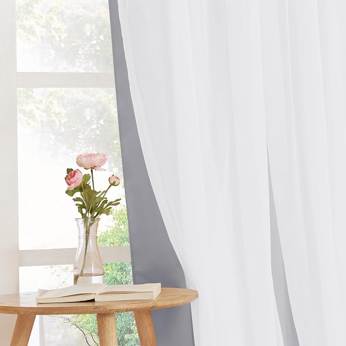 PONY DANCE Blackout Curtains Sheer Overlay, 2 Pieces | Decorative Window Drapes - Image 5