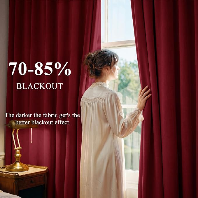 Red Velvet Curtains Back Tab for Chrismas Decor, W52 x L96, 2 Panels | 300GSM - Image 3