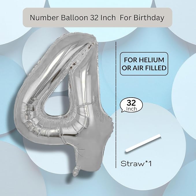 Candy Blue Number Balloon 4 Mylar Foil Balloons 32 inch - Image 8