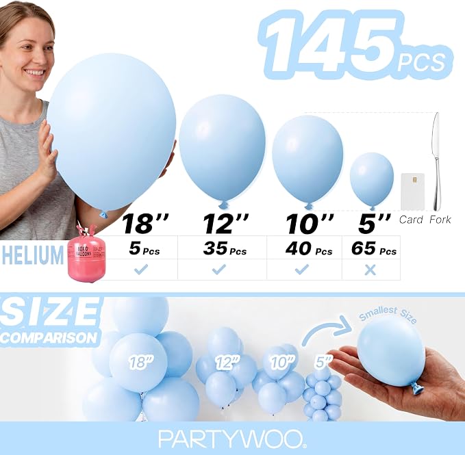 PartyWoo Baby Blue Balloons 145pcs Light Pastel Sky Aqua Blue Color | Different - Image 6