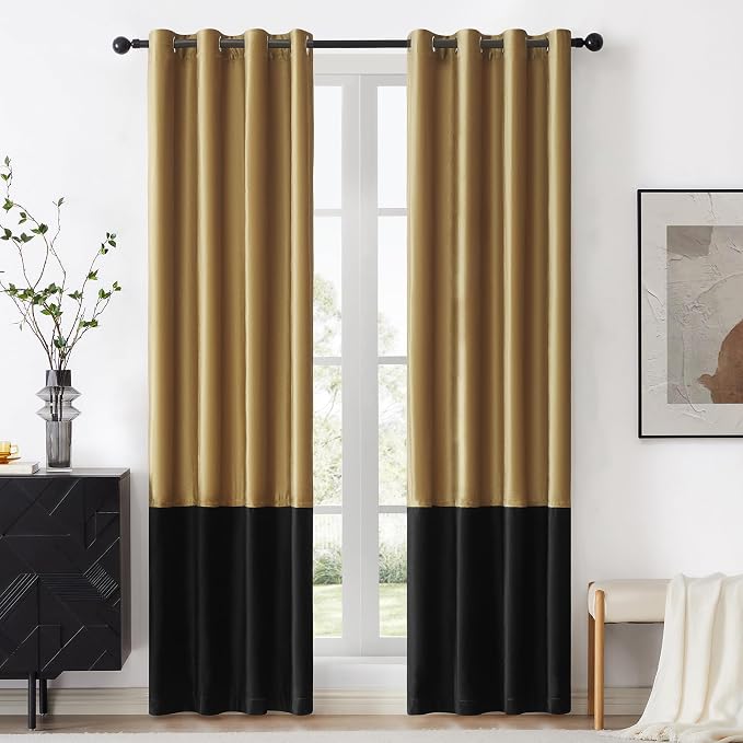 BULBUL Modern Gold Black Velvet Curtains Luxury 90 inch by ModernShinyVelvetCurtains