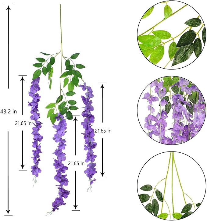 Wisteria Hanging Flowers 24 Pack Artificial Flowers Fake Wisteria Vine Rattan - Image 3