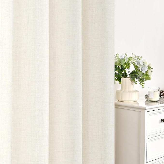 YoungsTex Ivory Linen Curtains 72 Inch Length 2 Panels, Light Filtering Drapes - Image 7