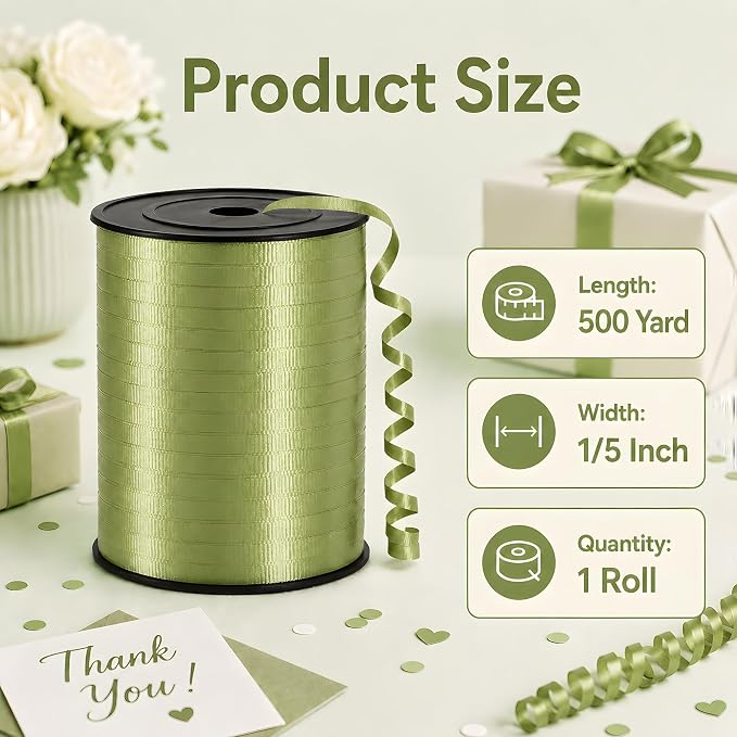 BEISHIDA 500 Yards Matte Olive Green Curling Crimped Ribbon Balloon String - Image 2