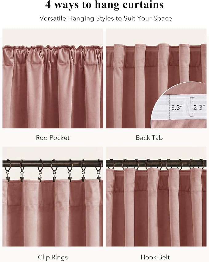 Dusty Pink Velvet Curtains for Girls Bedroom, W52 x L90, 2 Panels | Room - Image 2