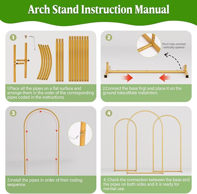 Metal Arch Backdrop Stand Wedding Arch Frame Set of 3 Gold Backdrop Arch Stand - Image 8