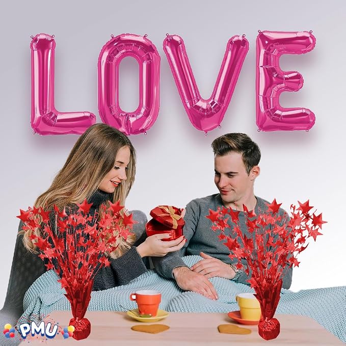 PMU Bursting Star Metallic Foil Spray Centerpiece- Red Prismatic Balloon Weights - Image 5
