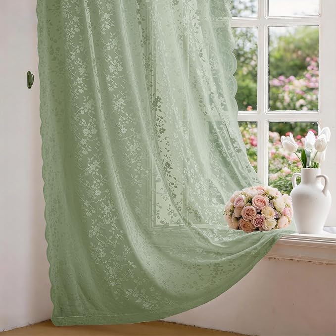 Anmao Vintage Lace Sheer Curtains 96 Inches Long - Image 8