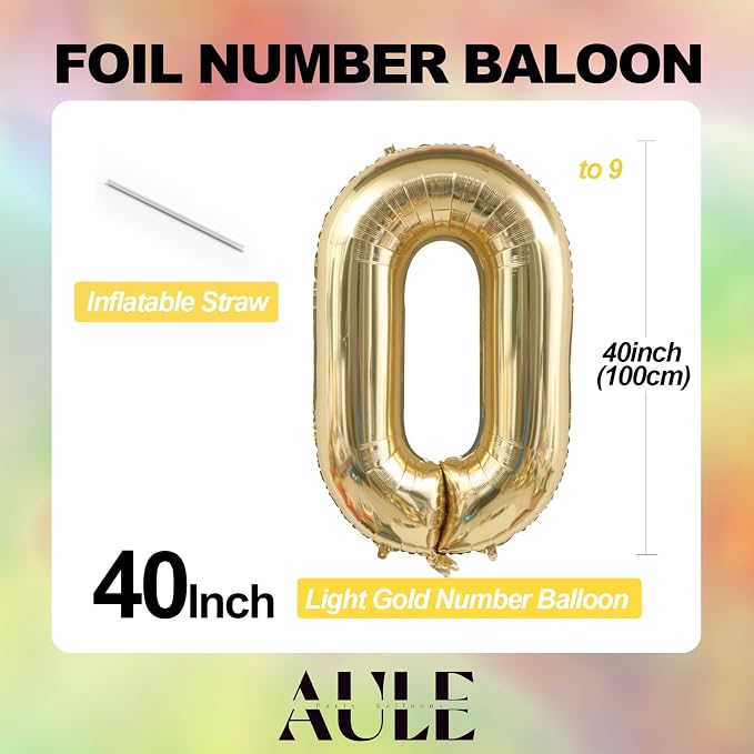AULE 40 Inch Light Gold 6 Balloon Number Foil 0-9 Birthday Big Numbers | - Image 5