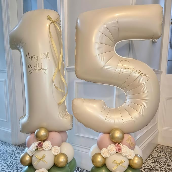Cream Number 16 Balloons, 40 Inch 16 Balloons Giant Helium Foil Mylar Beige 16 - Image 5