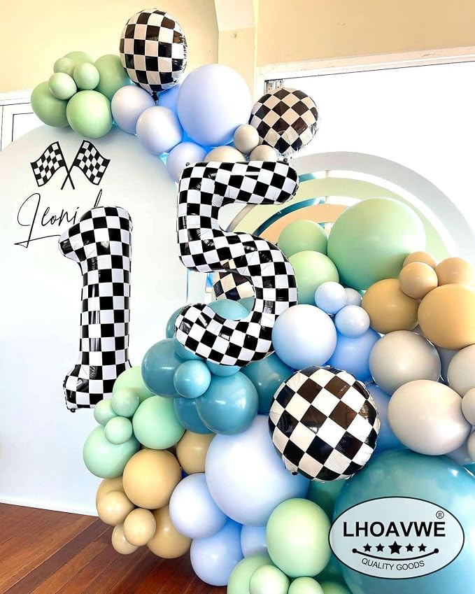 Checkered Number 3 Balloons 40 Inch Giant Race Car Checkered 3 Balloons - Image 7