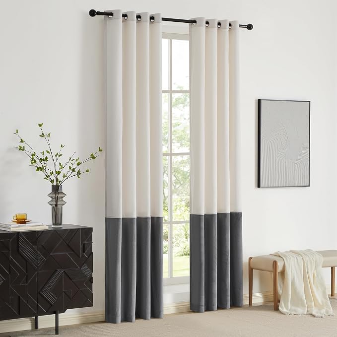 BULBUL Cream Ivory Gray 120 inches Velvet Curtains - Image 6