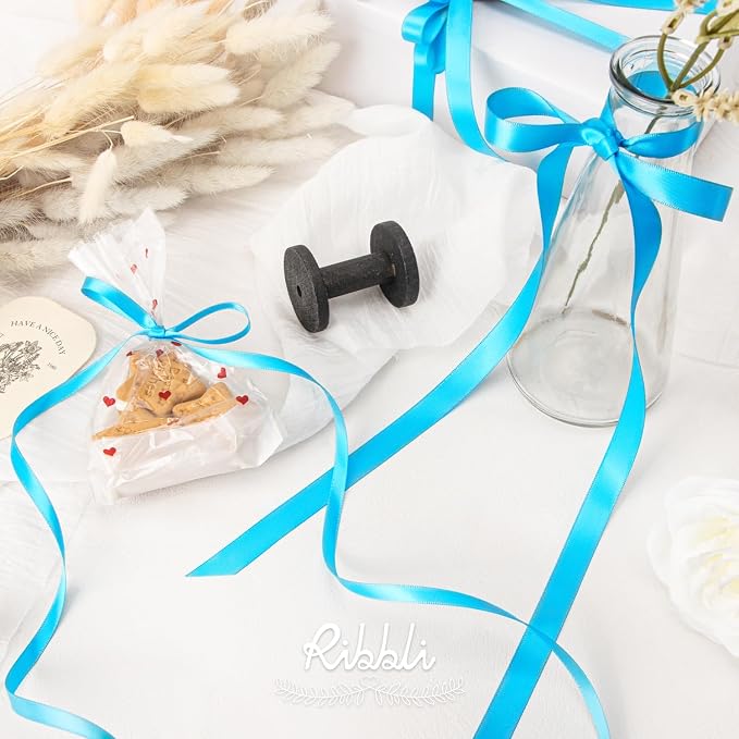 Ribbli Turquoise Blue Double Faced Satin Ribbon, 1/2” x Continuous 25 Yards - Image 3
