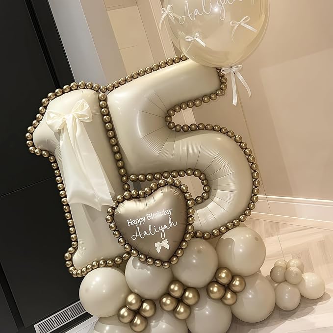 Cream Number 50 Balloons, 40 Inch 50 Balloons Giant Helium Foil Mylar Beige 50 - Image 4