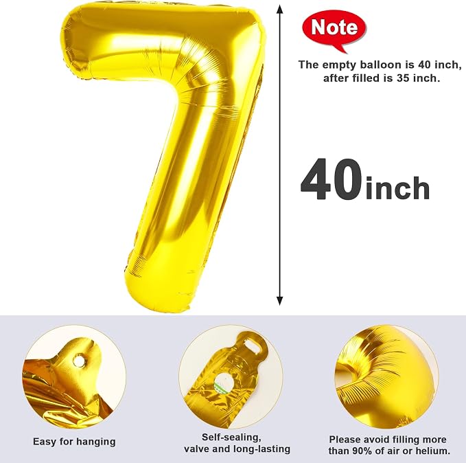 Number Balloon Gold Number 7 for 7 17 Birthday Party Decorations, 40 Inch | - Image 6