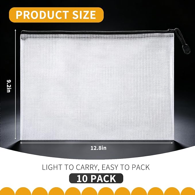 10 Packs Balloon Organizer Storage, Mesh Zipper Pouches, A4 13.39" × 9.45" - Image 6