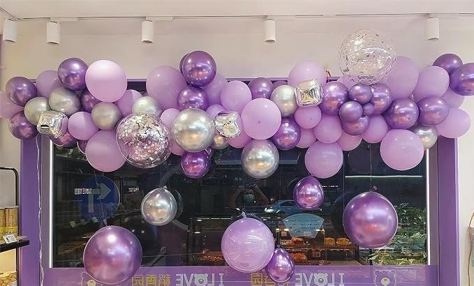 MEBAY Grey Violet Maca Purple Silver Balloons Garland Arch Kit - Image 6