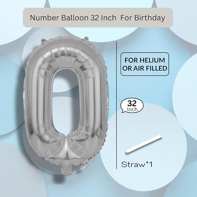 Silver Number Balloon 0 Mylar Foil Balloons 32 inch - Image 8