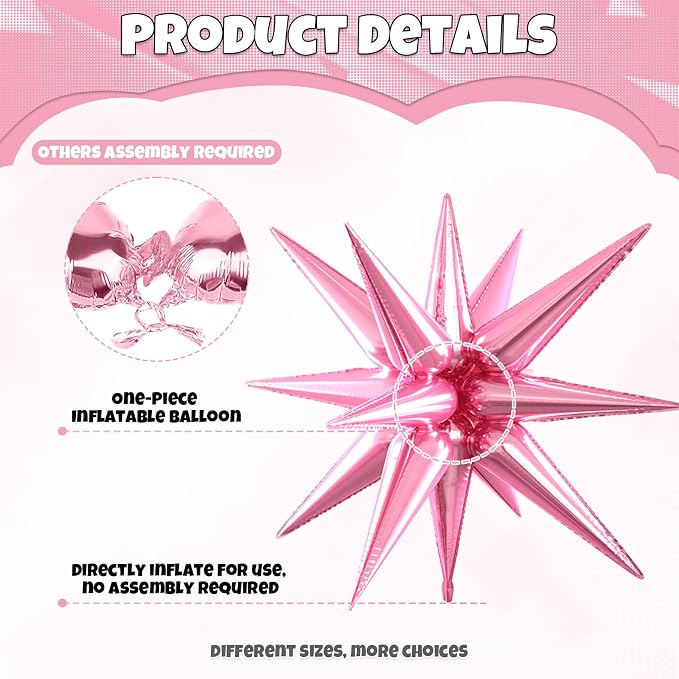 Pink Star Balloons, 22/27 Inch Pink Star Foil Balloons, Aluminum Foil Balloon - Image 3