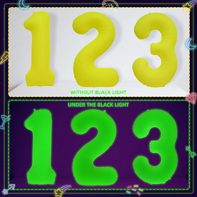 Mega-L Glow in The Dark Party Supplies, 40 Inch Yellow Number 3 Balloon | Glow - Image 7