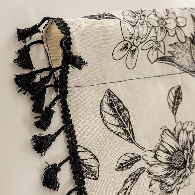 F-CHU Black Floral Farmhouse Curtains Living Room Drapes 84 Inch Length Cotton - Image 4