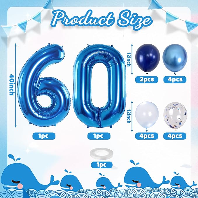 60 Balloon Number Blue, Big Number 60 Balloon Pastel Navy Dark Blue - Image 2