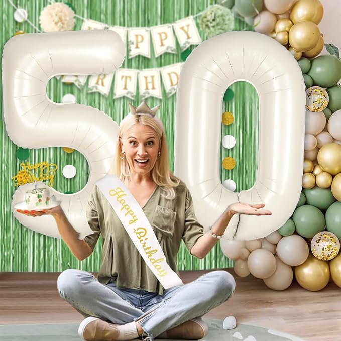 Cream White Number 80 Balloon for First Birthday Decorations, 40 inch Huge - Image 4